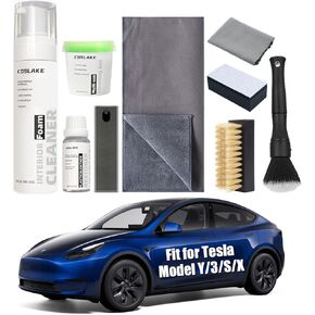 for Tesla Interior Cleaner Kit 9PCS, Foam Seat Cleaner Safe for Tesla Black & White Vegan Leather, with Screen Cleaner, Plastic Restorer, Car Detailing Kit for Model Y/3/S/X Accessories