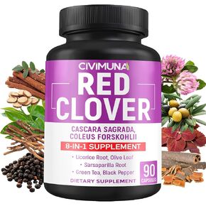 Red Clover Capsules with Red Clover, Cascara Sagrada Bark, Coleus Forskohlii - 90 Capsules for 3 Months Supply
