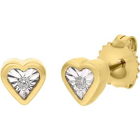 DISENO Heart Shaped Stud Earrings in 18K Yellow Gold over Silver – 0.04 Ct Natural Diamonds (F-G, SI1-SI2) – Elegant Fine Jewelry Gift for Birthdays, Weddings, Anniversaries & Special Occasions