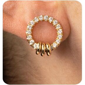 Gold Earrings for Women Trendy 14K Gold Plated Cubic Zirconia Stud Earrings Small Dainty Hypoallergenic Round Earrings Jewelry Gifts for Her