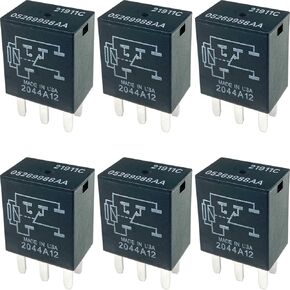 6-Pack 21911C 05269988AA Relays 12VDC 10A 5-Pin SPDT Automotive Relay - Compatible with Select Chrysler, Jeep, Dodge Vehicles - Fixes Headlight, Wiper & Dual-Circuit Failures
