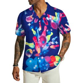 Bowling Shirts Men: Hawaiian Bowling Shirt Bowling Lover Gift Tops Bowler Button Down Short Sleeve Tee