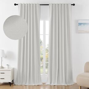 Joydeco Linen Blackout Curtains for Bedroom 96 Inches Long Back Tab/Rod Pocket Heavy Duty Living Room Drapes Thermal Insulated Noise Reduce Cancelling Curtains 2 Panels W52 x L96 Inch Pure White