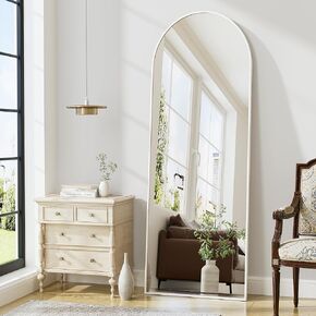 Arched Floor Mirror, 56"x20" Full Length Mirror, Standing Mirror Hanging or Leaning, Body Mirrors with Stand, Wall Mounted Mirror, Arched-Top Mirrors with Aluminum Frame for Bedroom (White)
