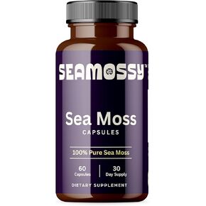 Seamossy™ Sea Moss Supplement, 100% Pure Organic Sea Moss, Skin Health, Immune, Digestive, & Gut Support, Superfood, 300mg Powder Capsules, 60 ct.