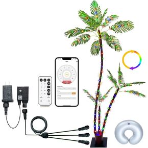 7ft Solar Lighted Palm Tree, Home Room Decor 260LED Christmas Tree, 3 Trunks Artificial Palm Trees for Outside Patio, Indoor Decorations, Outdoor Garden, Pool