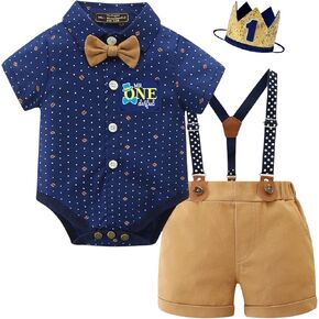 Baby Boy First Birthday Outfit with Hat, Cake Smash Photo Shoot Cloth, 1st Birthday Party Gentleman Dress