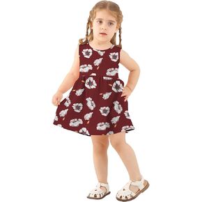 Jimonda Toddler Girls Sleeveless Floral Dresses Outdoor Kids Casual Skater Summer Swing Breathable Sundress 24M-8Years
