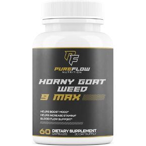 Pureflow 9 in 1 Gorny Goat Weed Max | ملحق أداء الرجال جرعة تماما | حبوب منع الحمل للرجال بسرعة تدفق الدم | 9 مكونات فائقة للنتائج السريعة/المدعومة من العلوم - 60 كبسولة