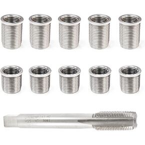 Spark Plug Thread Repair Kit, M10 x 1.0 Bolt, M12 x 1.0 Tap, Stainless Steel Spark Plug Helicoil Kit for Automotive Engine
