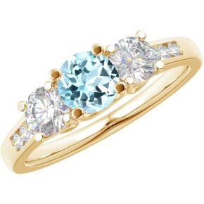 1-6 Carat Round 14K Yellow Gold LAB GROWN Gemstone 3 Stone and Channel Set LAB GROWN Diamond Engagement Ring (1ct Center, AAAA Heirloom Quality)