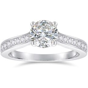 14K خواتم المشاركة Moissanite ، 1CT Round Clut D حلقة Moissanite ، حلقات خطبة 14K Solitaire للنساء