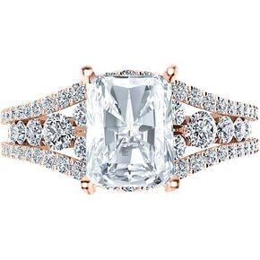 14K White Gold 2 Carat LAB GROWN DIAMOND Designer Channel Set Radiant Cut Diamond Engagement Ring (E-F Color VS2-SI1 Clarity 1 Ct Center)
