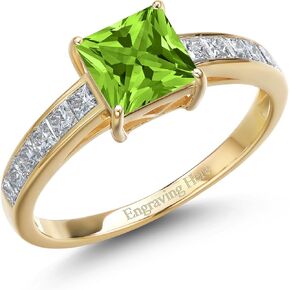 Gem Stone King 14k الذهب الأصفر المخصص والشخصي الأميرة 6mm الأحجار الكريمة الحجر