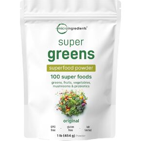 Super Greens Powder, 1lb | 100 Superfood Blend | Daily Greens, Whole Food Fruits and Vegetables, Mushrooms, & Probiotics | Wheatgrass, Spirulina, Lions Mane, Beet Root | Original, Non-GMO