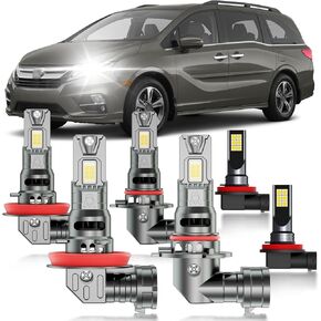 for Honda Odyssey 2011-2020 Fog Lights Bulbs Combo, 6pcs Super Bright White Dual Beam and Fog Lights Blubs Package, 1:1 Size as Stock Bulbs, Plug and Play