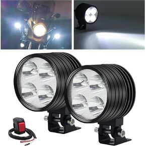 Motorcycle LED Driving Fog Lights, Motorcycle Driving Lights Led, Auxiliary Spot Lights Pod for Motorcycle, Include Switch 12V/24V Waterproof lights for Car Truck Boat 2 Pack Universal