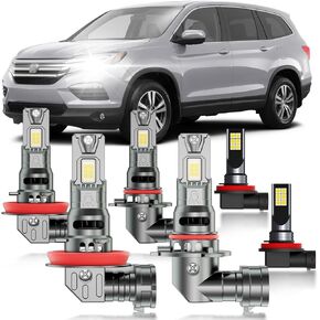 for Honda Pilot 2006-2018 Fog Lights Bulbs Combo, 6pcs Super Bright White Dual Beam and Fog Lights Blubs Package, 1:1 Size as Stock Bulbs, Plug and Play