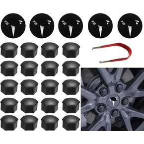 ThinSGO for Tesla Model 3 Y S X Wheel Cap Kit 4 Hub Center Cap + 20 Lug Nut Cover (White)