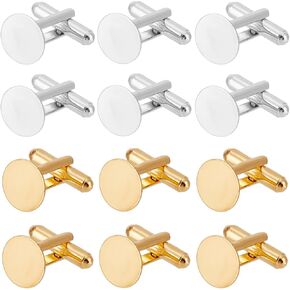 Sunnyclue 20pcs Silver Cufflink Blanks Gold Round Cufflinks Brass Business Tuxedo Tray Tray Bezel Blanks Cufflink Studs for Men.