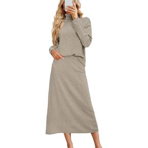 Arach & Cloz Womens 2 قطعة سبينتات مجموعات Turtleneck Tops Long Maxi Skirt Disual Fall Fashion 2024 Outfits in Kuwait