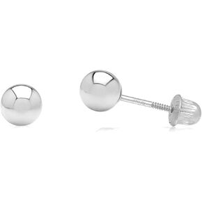 14k White Gold Ball Stud Earrings with Secure and Comfortable Screw Backs