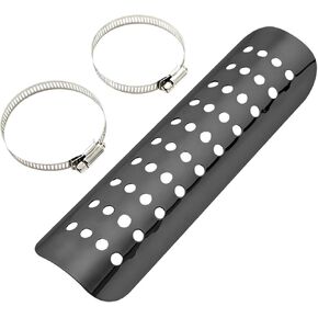 Motorcycle Heat Shield, Aluminum Motorbike Pipe Heat Exhaust Heat Shield, Pipe Heat Shield Cover Guard Protector with 2 Stainless Steel Clamps, Motorcycle Accessories (Black)