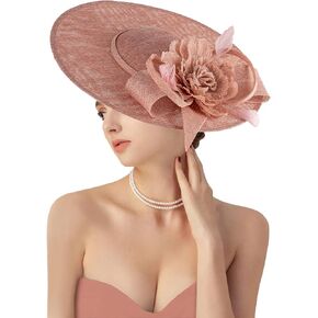 dressfan Church Fascinator Derby Hats for Women,20s 50s Linen Vintage Derby Hat for Church/Wedding/Cocktail/Tea Party