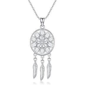 Diamond Dream Catcher Necklace for Women S925 Sterling Silver Diamond Dream Catcher Pendant Necklace Jewelry Gifts for Mom Wife Girlfriend