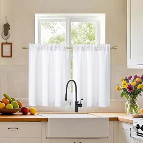 Simplebrand Pure White Cafe Stertains Tier 36 Int Length 2 لوحات 2 لوحات ، ستائر تصفية ضوء النافذة للمطبخ ، Tier Tier Termal Window Treatprict Starta ، 30 "WX36 L