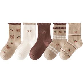 Kid Socks Mid-Calf Colorful Ruffle Crew Socks Cute Soft Novelty Socks for Girls 5 Pairs