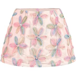 Wdirara Women's Floral Defliques Mesh Skirt Low Rise Mini Vertts