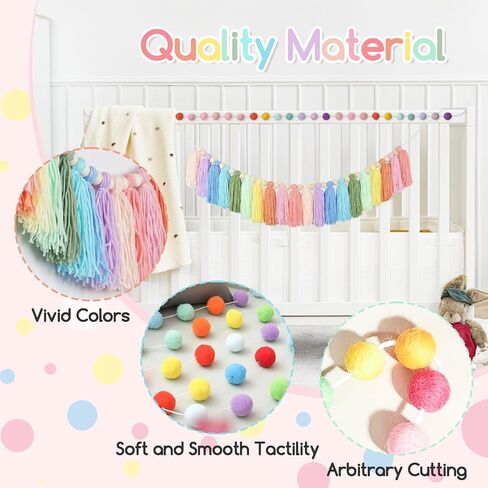 2pcs Boho Tassel Garland,Pom Pom Tassel,6.5 Feet Long 20 Balls Felt Ball Garland,Colorful Wall Hanging Party Decorative Banner Pastel,Home Decoration Wedding Birthday Baby Shower in Kuwait