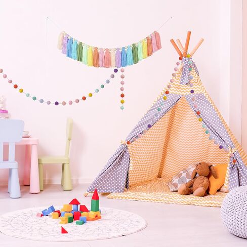 2pcs Boho Tassel Garland,Pom Pom Tassel,6.5 Feet Long 20 Balls Felt Ball Garland,Colorful Wall Hanging Party Decorative Banner Pastel,Home Decoration Wedding Birthday Baby Shower in Kuwait