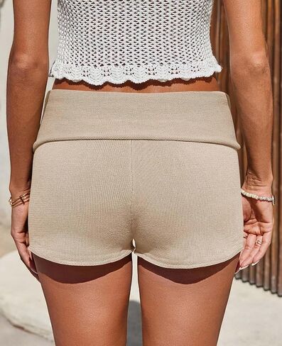 Saodimallsu Womens Foldover Lounge Shorts High Waisted Drawstring Casual Summer Knit Beach Cover Up Shorts in Saudi Arabia