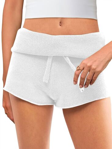 Saodimallsu Womens Foldover Lounge Shorts High Waisted Drawstring Casual Summer Knit Beach Cover Up Shorts in Saudi Arabia