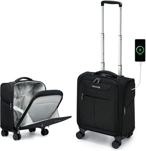Hanke Underseat Carry On Luggage with Wheels, Lightweight Small Suitcase Airline Approved 16 Inch Softside Personal Item Travel Bag for Women Men, Compact Under Seat Luggage with Spinner Wheels,Black in Saudi Arabia