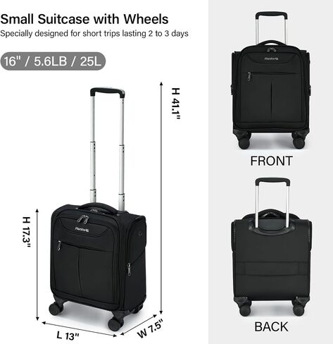 Hanke Underseat Carry On Luggage with Wheels, Lightweight Small Suitcase Airline Approved 16 Inch Softside Personal Item Travel Bag for Women Men, Compact Under Seat Luggage with Spinner Wheels,Black in Saudi Arabia