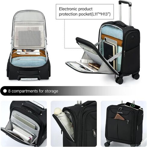 Hanke Underseat Carry On Luggage with Wheels, Lightweight Small Suitcase Airline Approved 16 Inch Softside Personal Item Travel Bag for Women Men, Compact Under Seat Luggage with Spinner Wheels,Black in Saudi Arabia