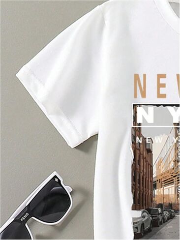 Boy's Tracksuit Set 2 Piece Short Sleeve Graphic Tees and Elastic Waist Cool Shorts in Kuwait
