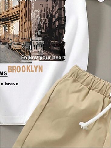 Boy's Tracksuit Set 2 Piece Short Sleeve Graphic Tees and Elastic Waist Cool Shorts in Kuwait