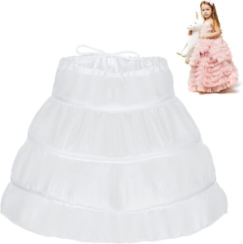 Petticoat Skirt for Girls Under Dress - 3 Hoops White Crinoline Full Slip Hoop Skirt for Any Occasions in Saudi Arabia