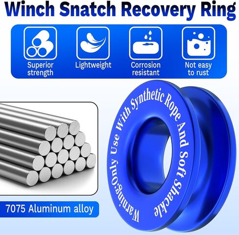 Winch Snatch Recovery Ring, Heavy Duty 45000 Lbs Break Strength Snatch Block Ring, Towing Rcovery Snatch for Soft Shackle and Synthetic Rope, Compatible with ATV UTV SUV Truck Off-Road Vehicle (Blue) in Saudi Arabia