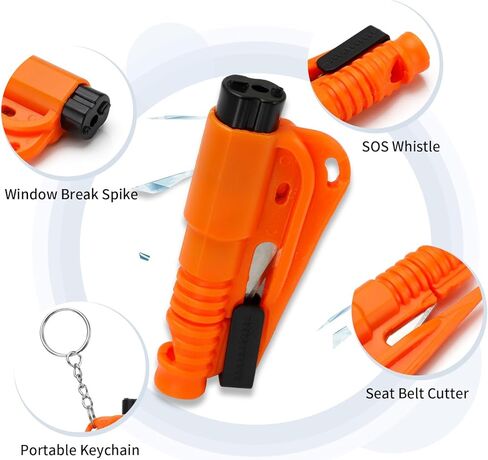 Lecart 16 PCS أدوات الهروب من السيارة مع حزام الأمان القاطع Wimdow Breaker Whistle Keychain 3 في 1 يجب أن يكون لدى أداة سلامة مركبة الطوارئ لمالك السيارة in Kuwait