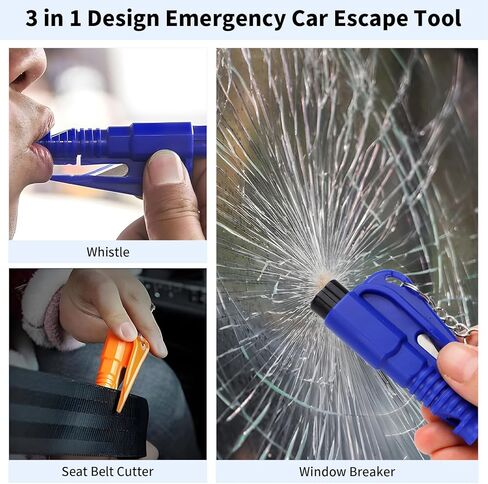 Lecart 16 PCS أدوات الهروب من السيارة مع حزام الأمان القاطع Wimdow Breaker Whistle Keychain 3 في 1 يجب أن يكون لدى أداة سلامة مركبة الطوارئ لمالك السيارة in Kuwait