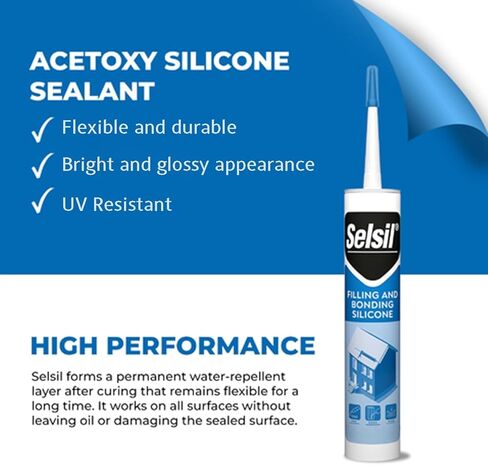 مانع تسرب السيليكون الأبيض من سيلسيل - سدادة السيليكون للملء والربط، مانع تسرب سيليكون مقاوم للماء للاستخدام الصناعي، لاصق قوي، مرونة كبيرة، خالي من المذيبات، 10.5 أونصة سائلة. (310 مل) خرطوشة، 1 قطعة in Kuwait