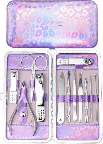 Zizzon Nail Clippers Kit Manicure Pedicure مجموعة مع حالة ثلاثية الأبعاد (أرجوانية) in Kuwait