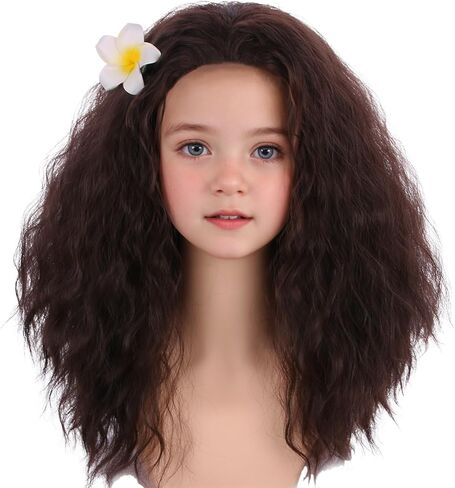 Long Brown Wigs for Kids Girls Dark Brown Curly Wavy Wigs Child Costume Wig with Flower Halloween Wig in Saudi Arabia