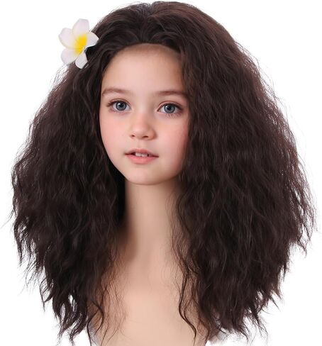 Long Brown Wigs for Kids Girls Dark Brown Curly Wavy Wigs Child Costume Wig with Flower Halloween Wig in Saudi Arabia