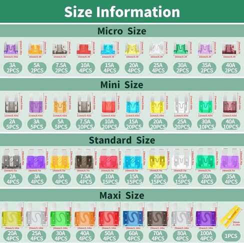 274pcs Maxi & Standard & Mini & Micro Auto Blade Fuse مجموعة مجموعة متنوعة للسيارة/RV/Truck/Motorcycle (3A 5A 7.5a 10a 15a 20a 25a 30a 35a 40a 50a 60a 80a 100a) in Kuwait